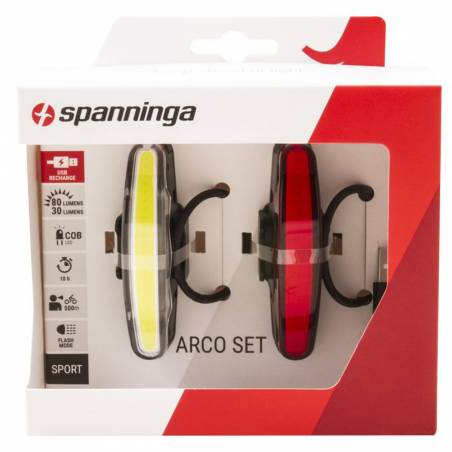 Feu avant et arriere Spanninga Arco Set   Bat.Li Po USB  5 10h.    1 LED 80 30 l