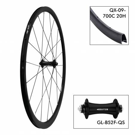 Roue D. QX 09 700C 20H   B52F 9x100 Plaquettes alum.